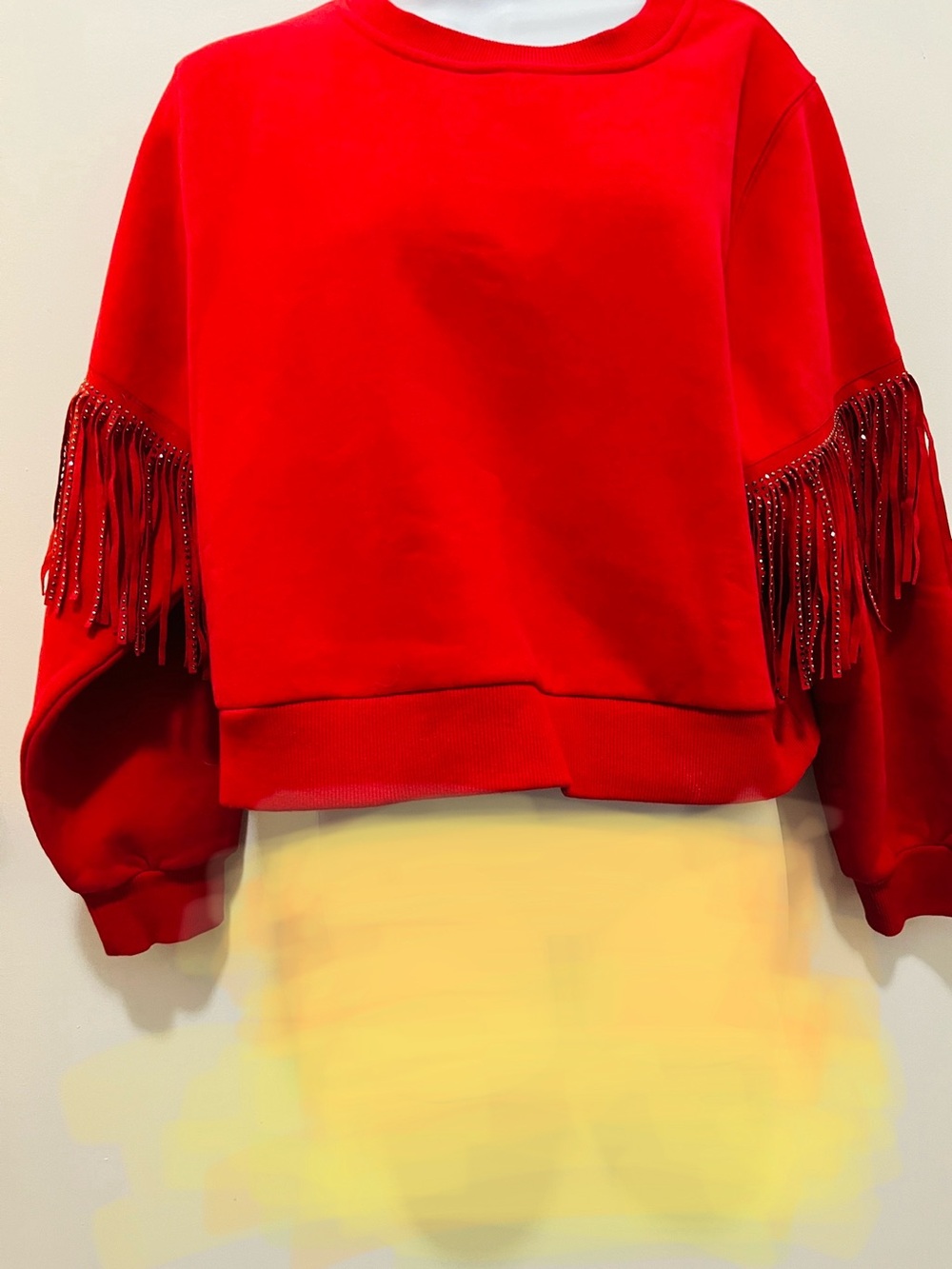 Vintage BOHO Red Fringe Sweatshirt Glam NWOT